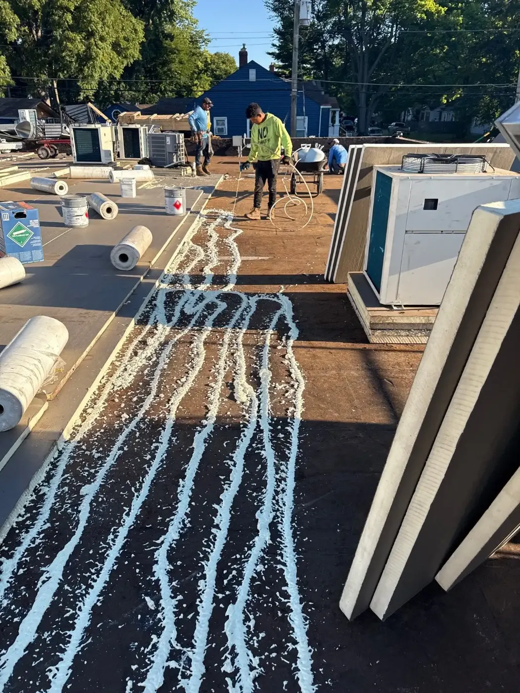Tarping and dry-in on a Nora commercial roof